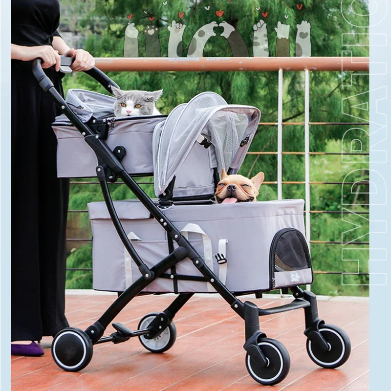 Small and Medium-sized Pet Dog Car Double-layer Car Dog Basket SUV Shock Absorber Stroller for Animals Light Fashion Pet Trolley