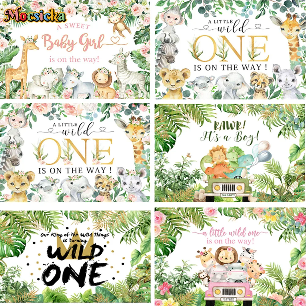 

Jungle Animal Background Wild One Birthday Party Decoration Kids Woodland Animal Safari Party Baby Shower Green Forest Backdrop