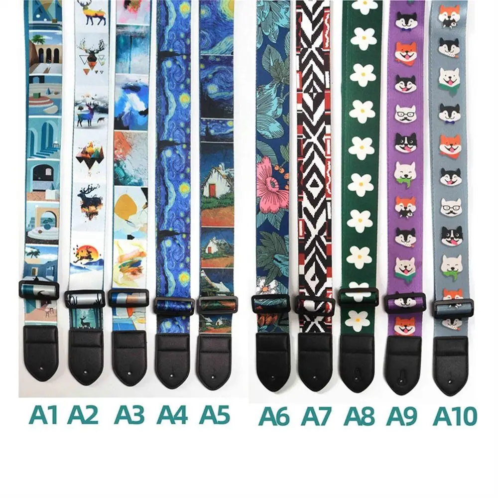 Cotton Extra Wide Men Acoustic Guitar Strap Adjustable Shoulder Strap Belt with Color Print for Kids Electric Guitar Bass