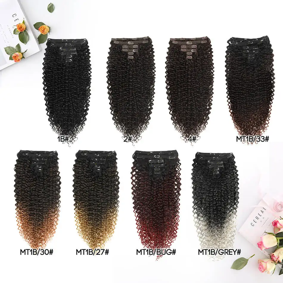 Synthetic Afro Kinky Curly Clip In Hair Extension Double Weft Full Head 26 inch 6PCS Organic Ice Silk Hairpiece Black Brown 160g