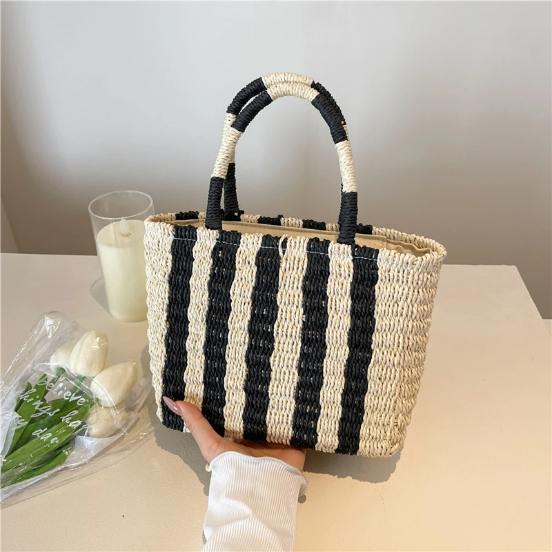

Fabric Stripe Summer Top-Handle Bags Hollow Out Vacation Ladies Bags on Sale 2025 Fashion Exquisite Beach Women's Handbags