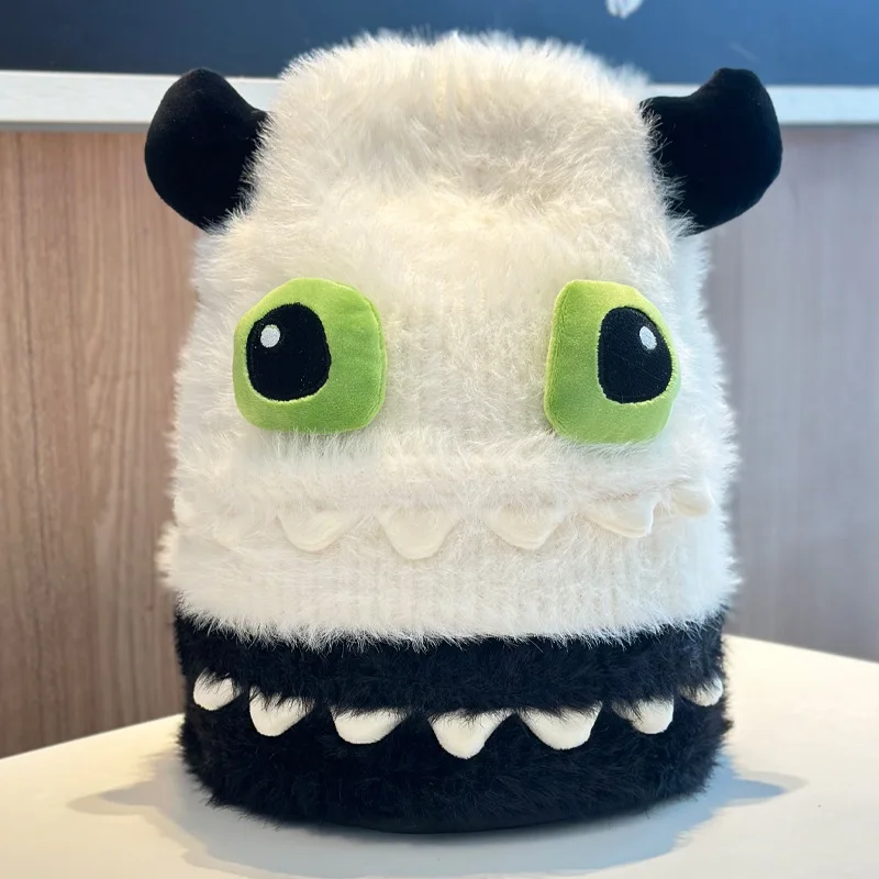 

2025 winter new cute little monster plush women's hat warm double-layer thickened pullover funny cold hat ear-protecting hat