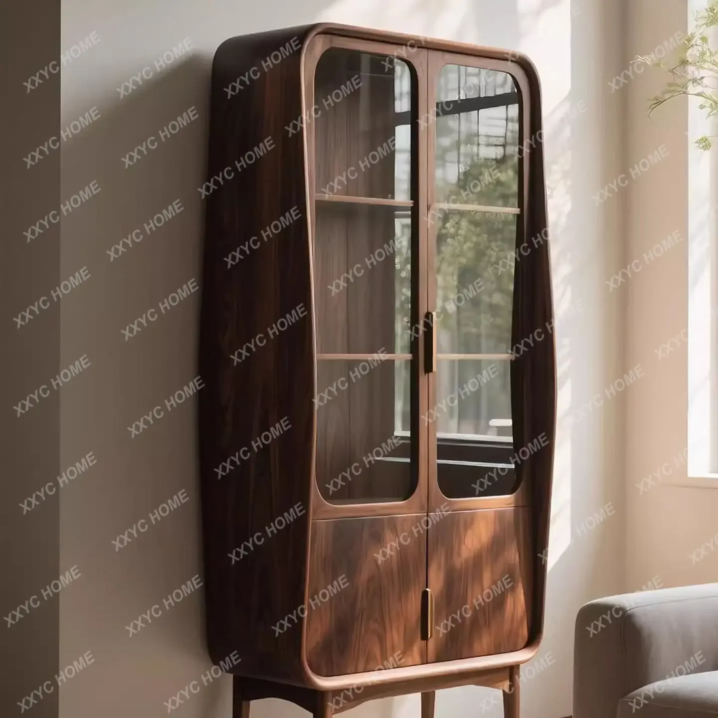 K Wine cabinet Solid wood Modern simple light luxury display cabinet Living room wall storage cabinet