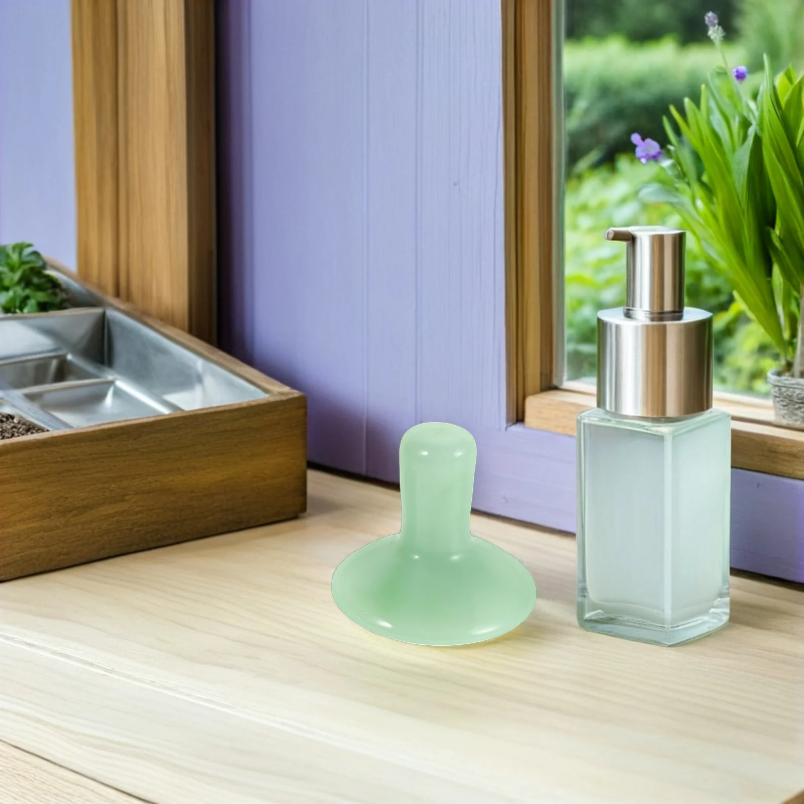 

2Pcs Facial Neck Massage Tool Mushroom Shape Natural Jade Stone Guasha Stone Face Sculpting Spa Massager Facial Massage Tool