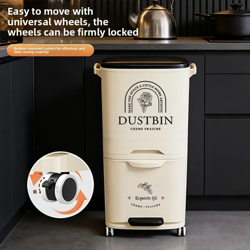 Kitchen Trash Can 2025 New Model Large Capacity Dry Wet Separation No Bending Premium No Bending Required Multifunction Bin