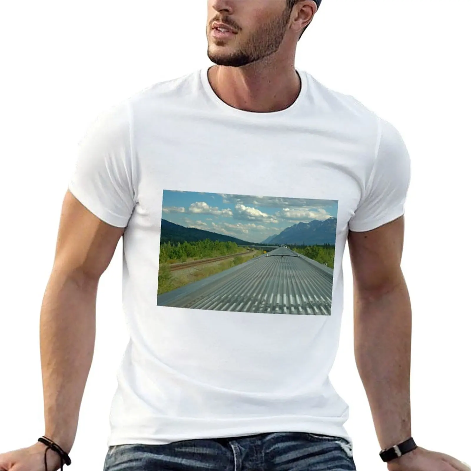 

The Canadian train approaching the Rockies T-Shirt mens graphic t shirts essential t shirt printed t shirts for man T-Shirt