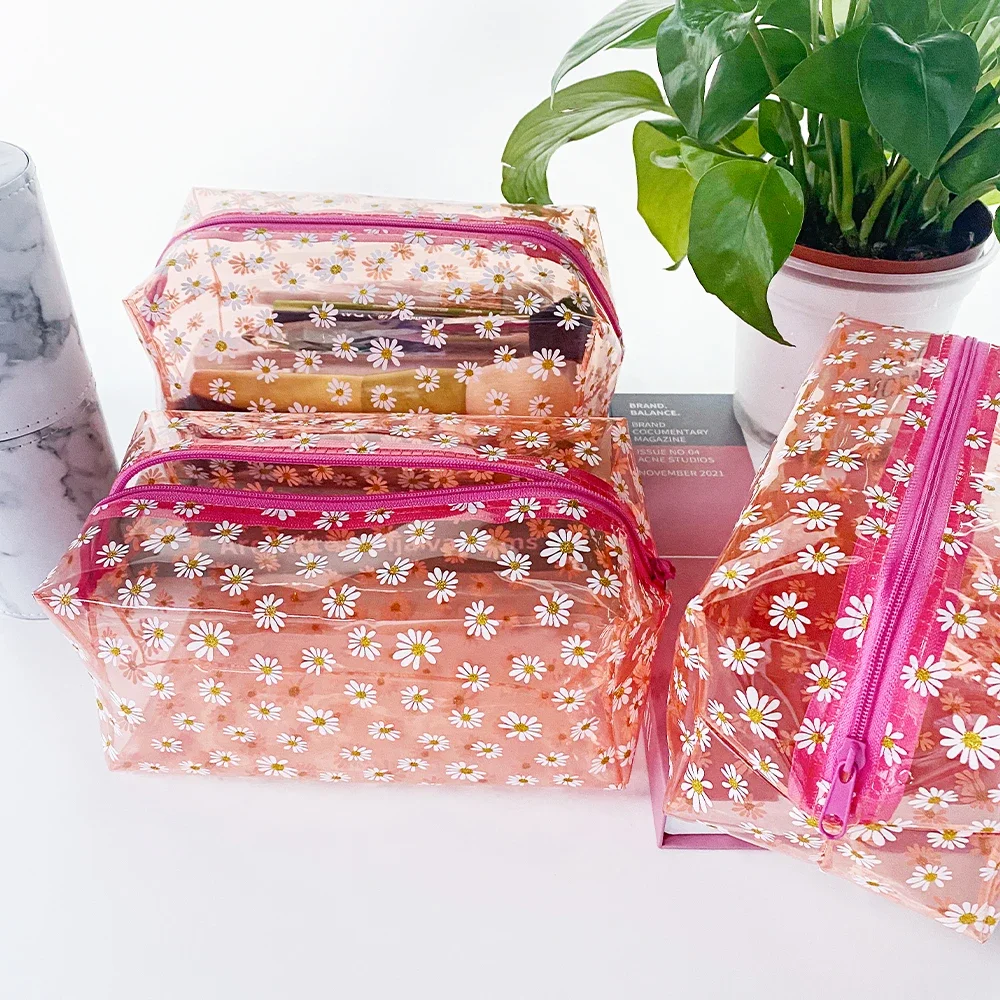 Bolsa de maquiagem portátil Daisy para mulheres, Saco de toalete impermeável transparente, Sacos Cosméticos Duráveis, Maquiagem clara Sacos