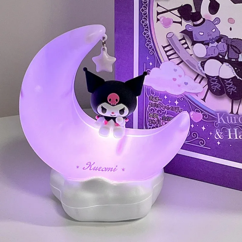 Sanrio Mond LED Licht Anime Kuromi Cinnamonroll Kawaii Zubehör Ornament Schönheit Schlafzimmer Nachtlicht Nachttischlampe Dekoration