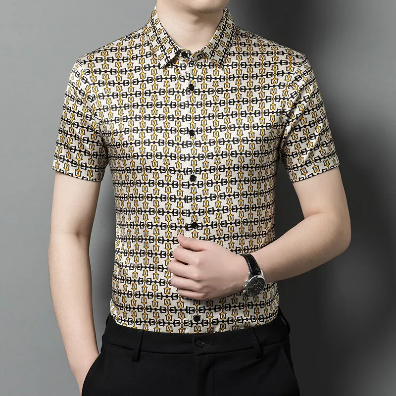 Men's summer short sleeve silk shirt 2025 pioneer men's wear