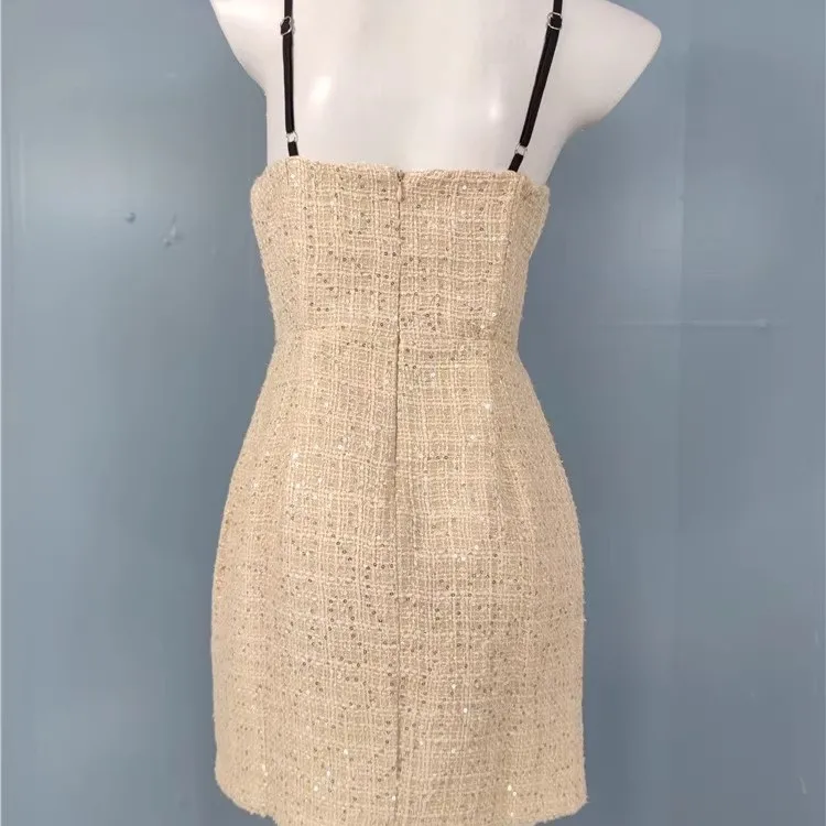 Ele Sequin  Dr with Chest Pad Faionable Individuali Light Luxury Cross-Border Strapl ort Skirt for Women