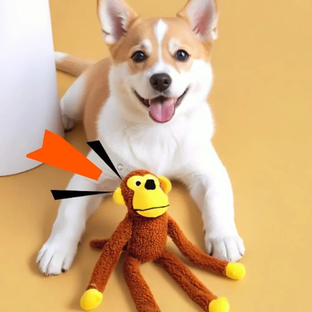 Niedliches Affen-Hundespielzeug aus Fleece-Plüsch, Quietschendes Kauspielzeug mit Langen Gliedmaßen, Bissfest, Stressabbauend, Interaktives Spielzeug – Detail 5