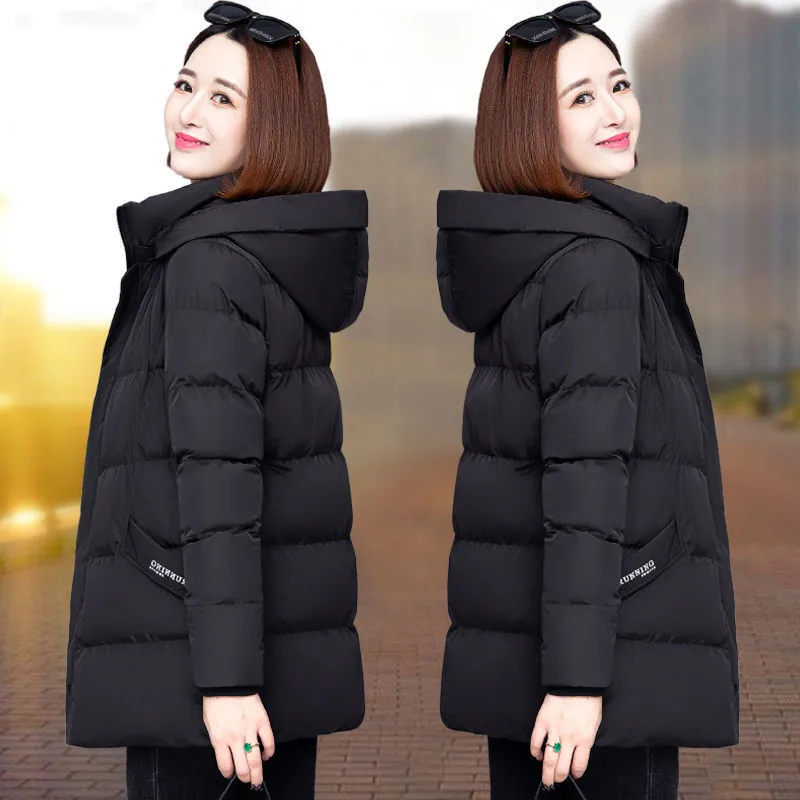 Women Down Parkas 2023 Winter New Cotton Padded Jacket Thick Warm Overcoat Large Size Middle-aged Female Hooded Puffer Coat 4XL