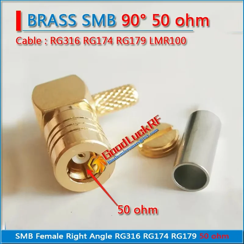 75ohm SMB Female 90 Degree Right Angle Crimp for RG316 RG174 RG179 LMR100 Cable Plug Gold Plated Coaxial low loss RF Connector