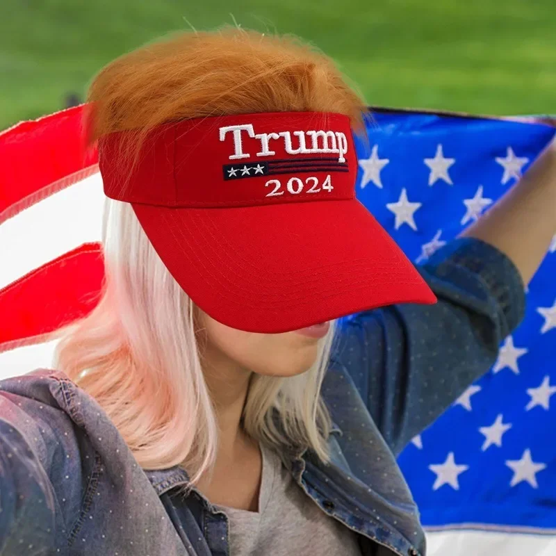 2024 New European and American Style US Election Trump Caps Yellow Hair Wig Color Blocked Baseball Hat Funny Hip Hop Hats