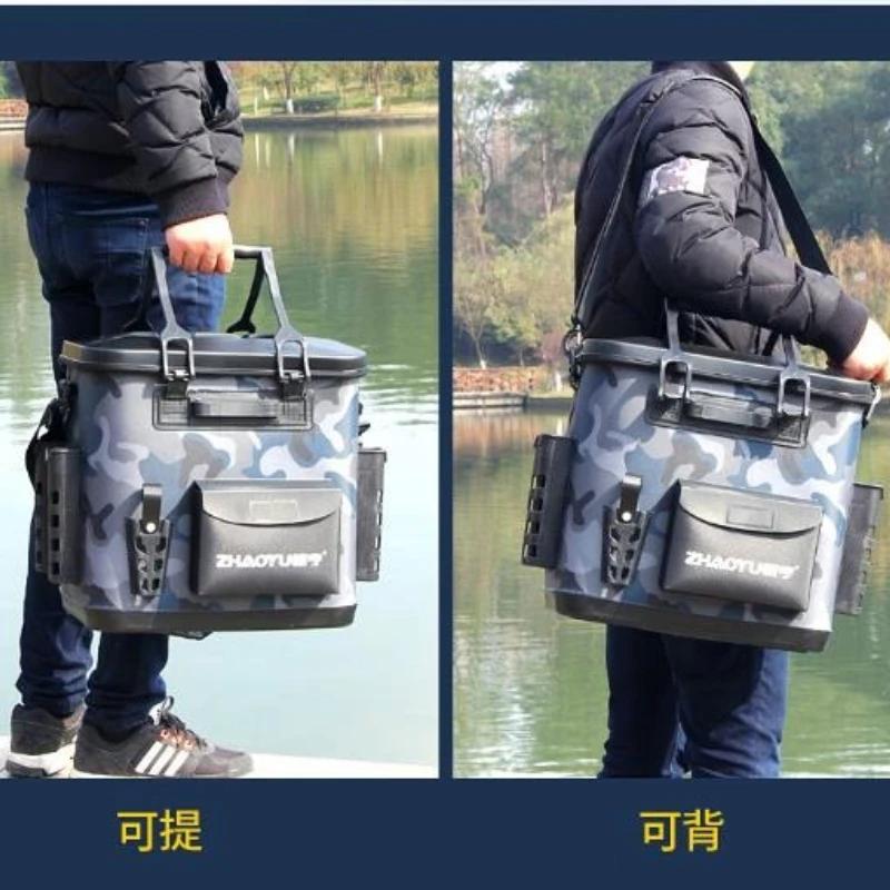 `Thickened EVA Multifunctional Fishing Storage Box, Portable Live Fish Bucket for Shore Saltwater Outdoor Angling`