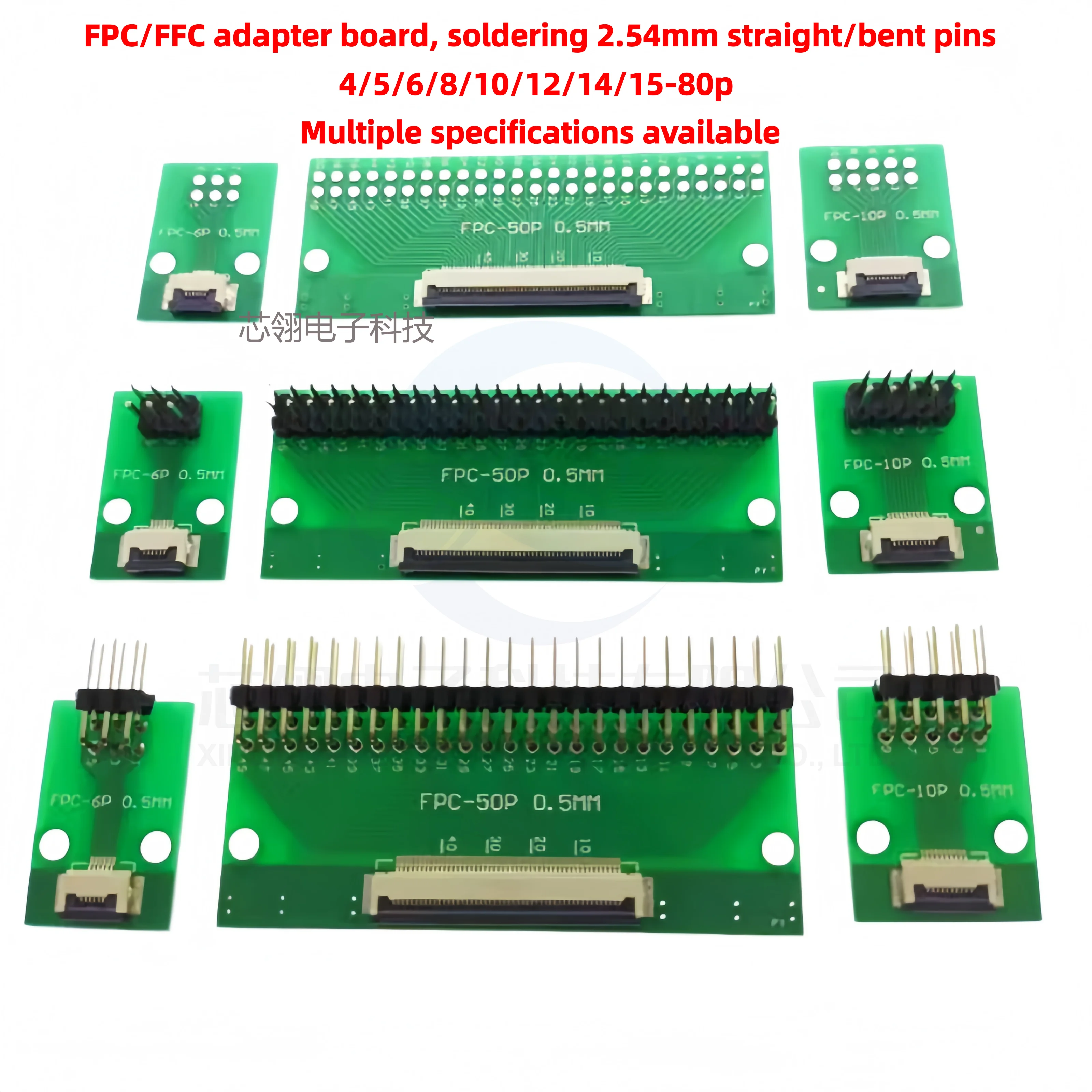 Image of FFC/FPC-Adapterplatine 0,5/1,0 mm auf 2,54 mm 4/6/12/24/40-80P 0,5 mm Steckverbinder auf geraden/gebogenen 2,54 mm Pin-Header Flexkabel-Adapter
