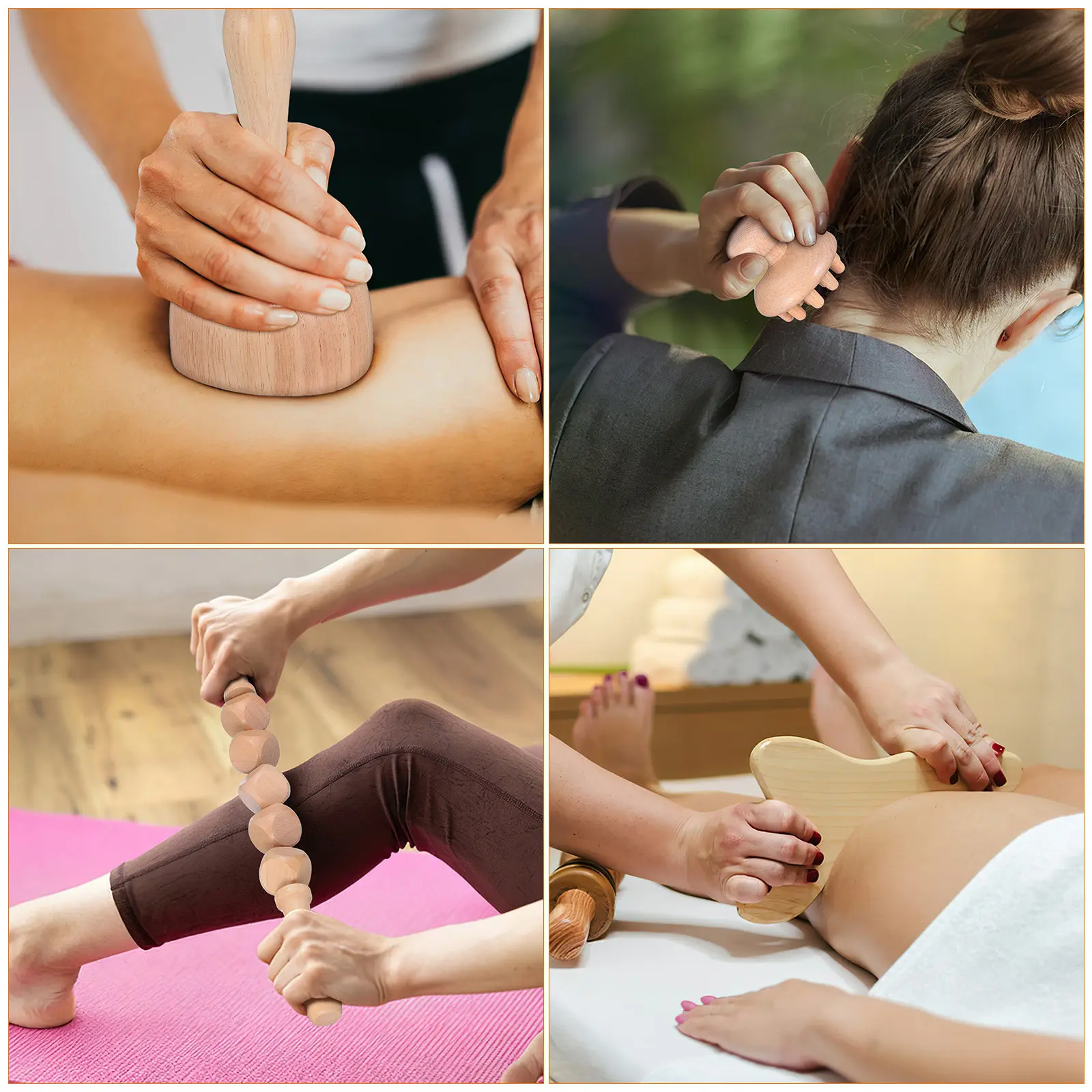 

Набор для массажа из 6 предметов: деревянные роликовые палки для расслабления мышц, массажер для спины, ручной массажер для тела, для коррекции фигуры