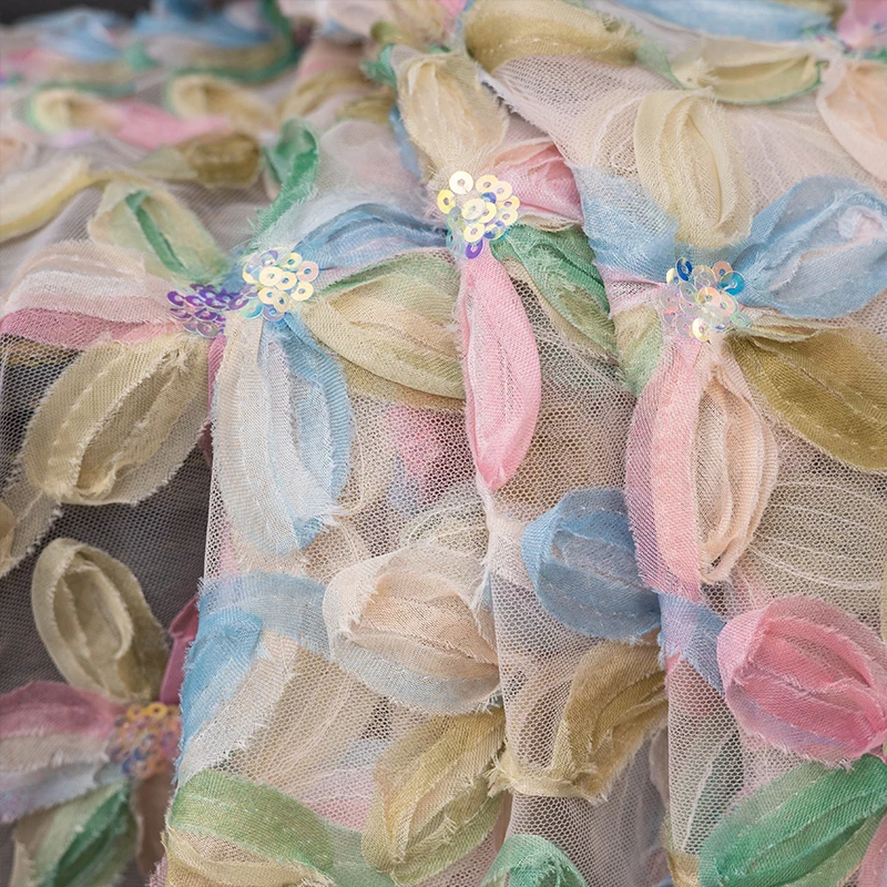 

100x150cm Sequin Embroidered Gradient Flower Mesh Fabric 3D Texture Lace Fabric for Dress Clothing DIY Sewing Material Cloth