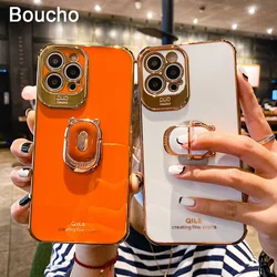 Boucho-funda de teléfono galvanizada de lujo para iphone 14 Plus 13 12 Pro MAX 11Pro XS XR X SE 6 7 8 plus, soporte para teléfono, funda con agarre de anillo