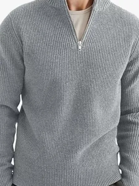 Loose Long Sleeve Knitted Sweater Men's American Trendy Brand Half Collar Stand Collar Knitwear High Neck Cover up Casual Wear
