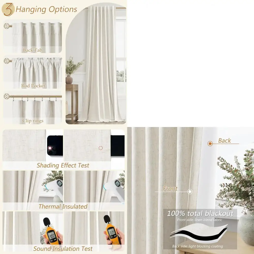 

60 Inch Wide 84 Inch Long Blackout Linen Curtains for Living Room and Bedroom with Back Tab and Thermal Insulation