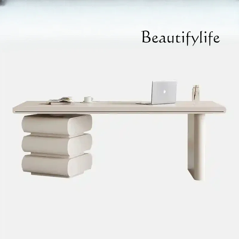 French light luxury cream style household simple study computer table designer solid wood desk