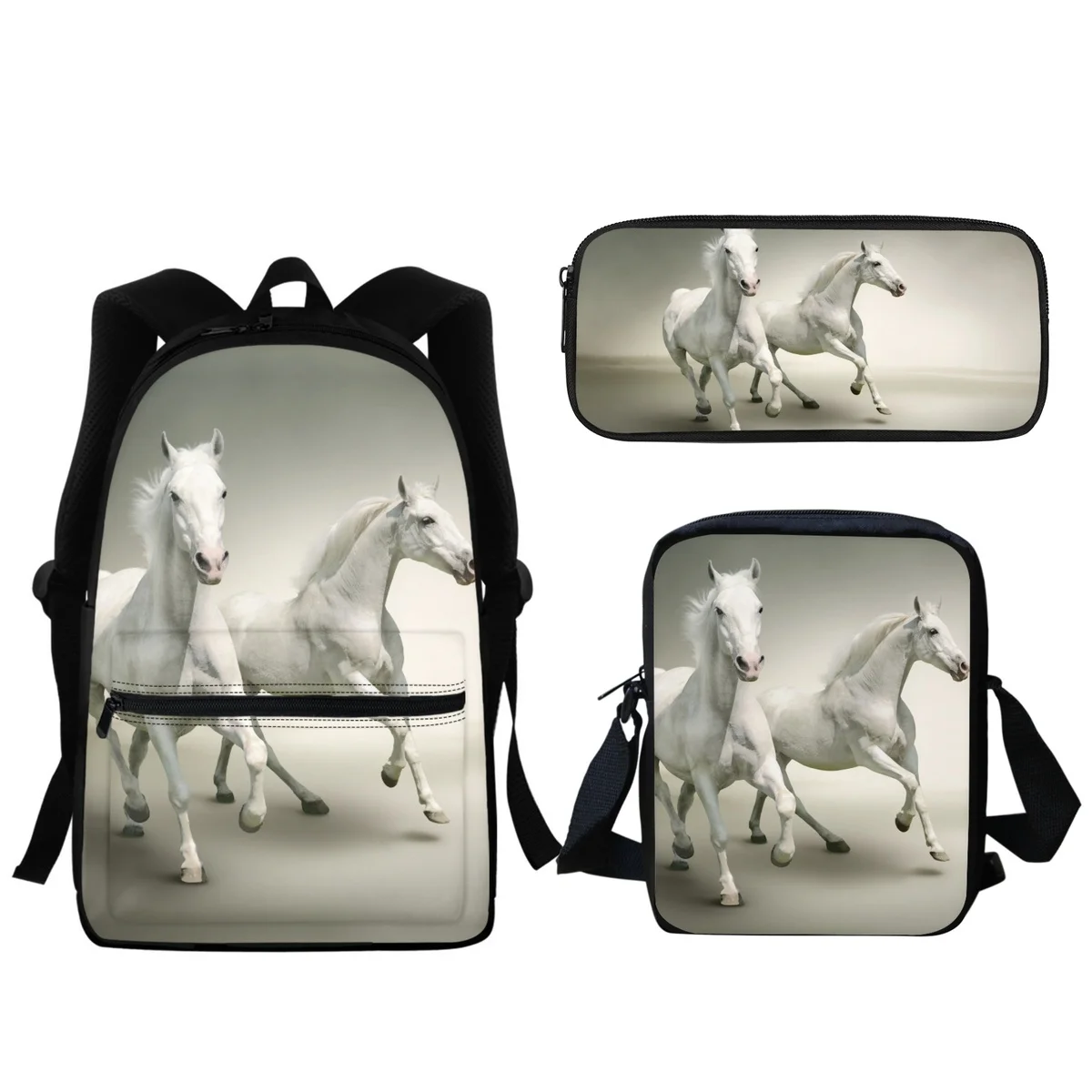 Children's School Bag 3D Cool Wild Horse Print Backpack Boys and Girls Primary Students Messenger Bag Small Pencil Case New