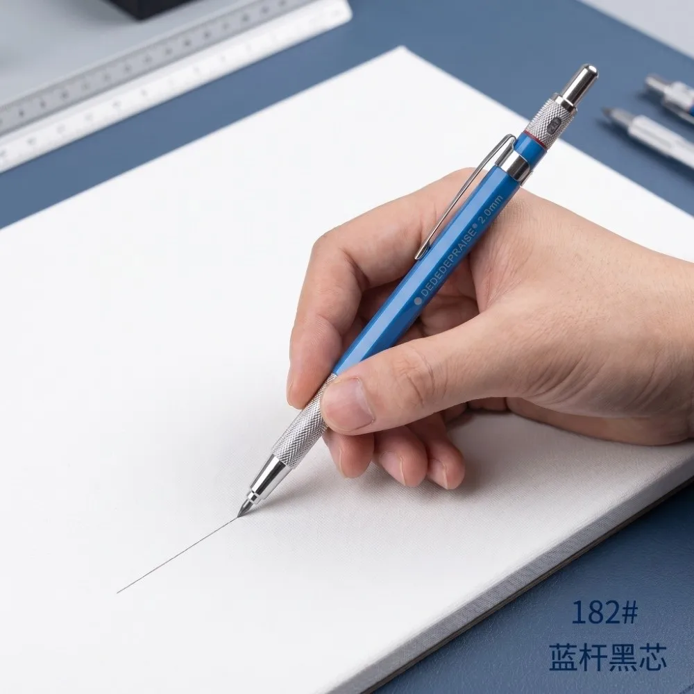 

2PCS 6in 2.0mm Mechanical Pencil Stable Lead Output Solid Texture Sketch Writing Pencil Smooth Grip Art Draft Pencil