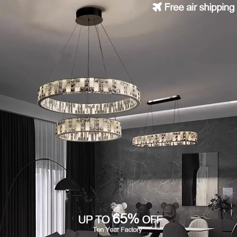 

Luxury black chandelier featuring acrylic and crystals for living room art deco decorative hanging ceiling light fixture