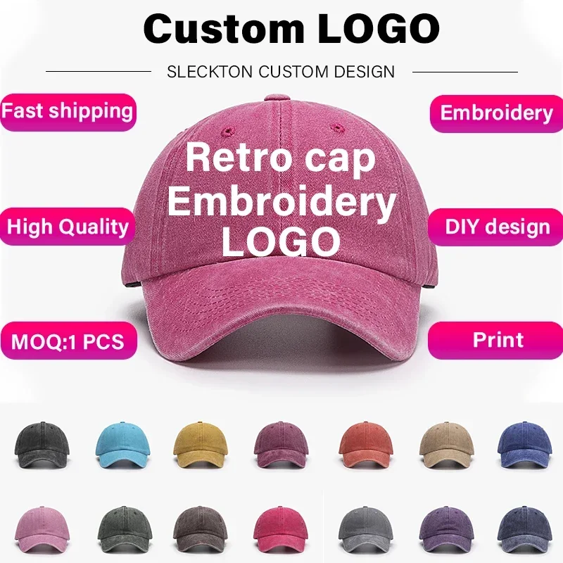 SLECKTON Custom Logo Retro Baseball Cap voor mannen en vrouwen DIY Design Brief Borduren Hoed Aanpassen Cap Grafische Print Groothandel