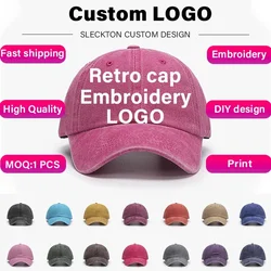 SLECKTON Custom Logo Retro Baseball Cap for Men and Women DIY Design Letter Embroidery Hat Customize Cap Graphic Print Wholesale