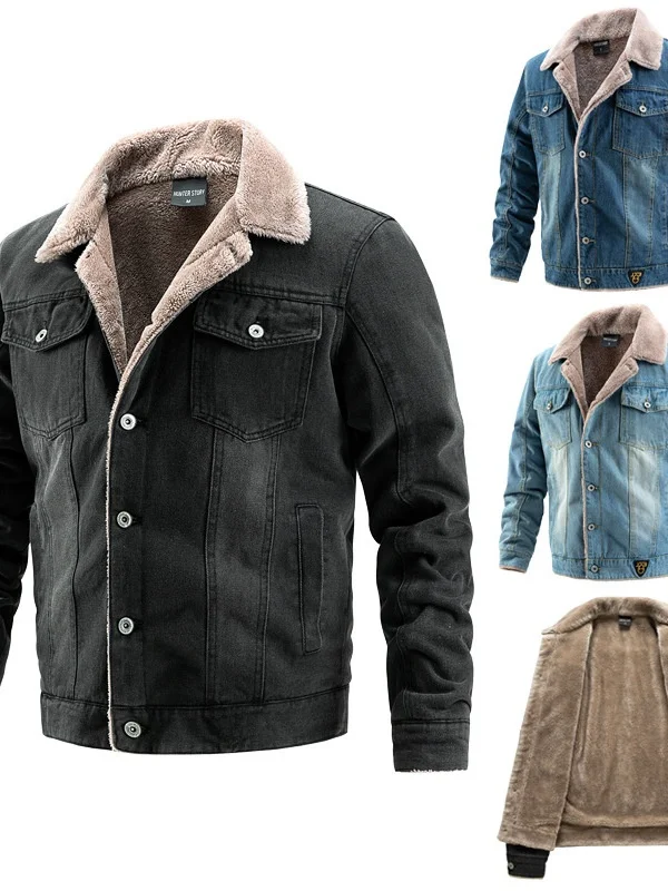 

Men's Casual Trend Outerwear Fce Lined Cotton Jaet V-Ne Long Sve Thiened Winter Coat Straight Hem No Brand