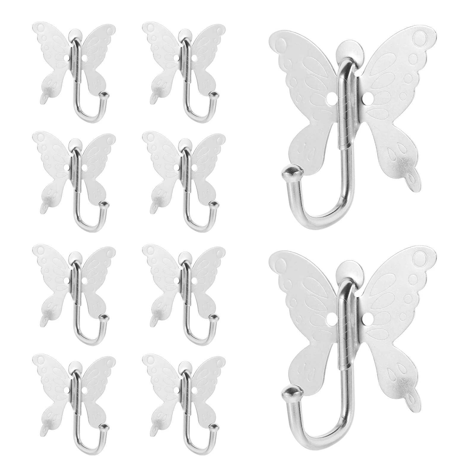 

10pcs Stainless Steel Butterfly Hooks Heavy Duty Wall Mounted Kitchen Bathroom Decorative Metal Hanger Storage Solution