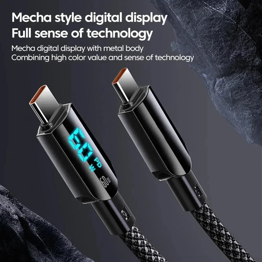 LED Digital Display 100W Super Fast Charging USB Type C Mobile Phone Data Cables for Samsung Xiaomi Android USB C Charger Cord