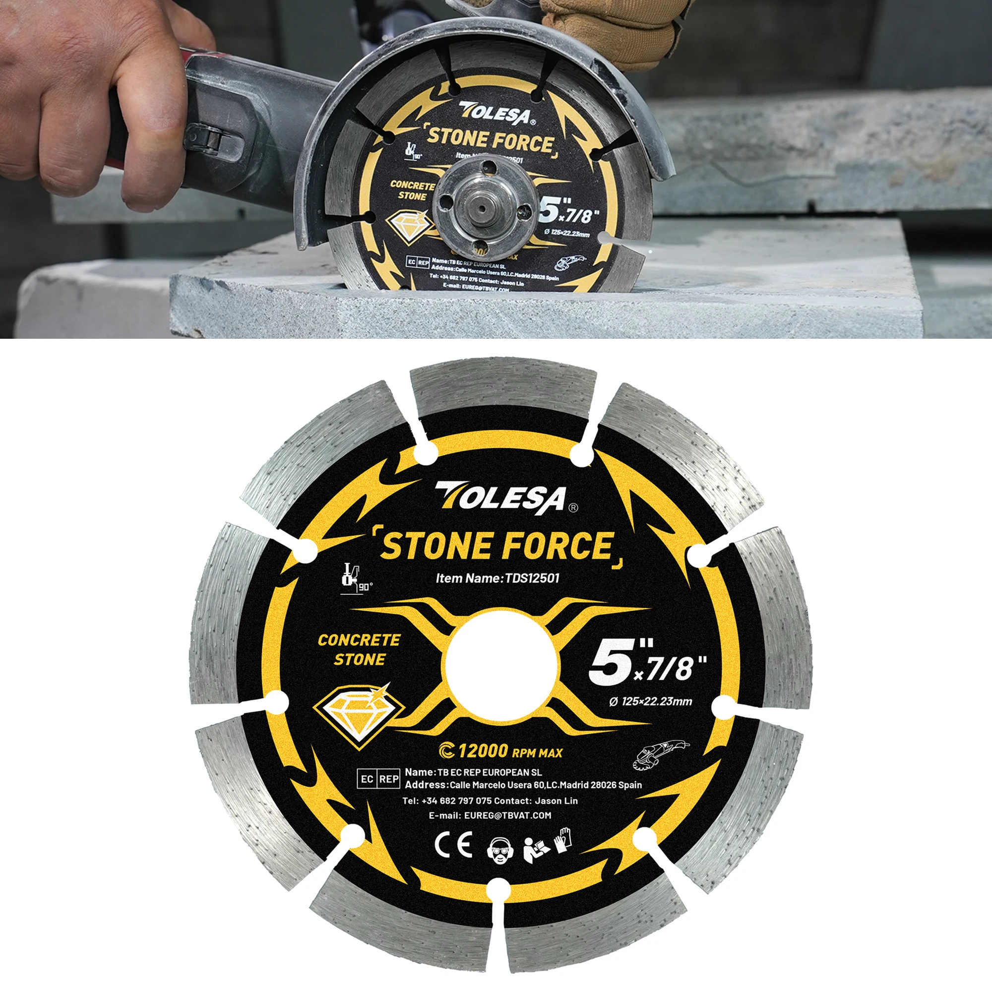 TOLESA 1PC 115mm/125mm Segmented Diamond Blade Diamond Cutting Wheel with Adapter Ring Stone Blade for Masonry, Concrete, Brick