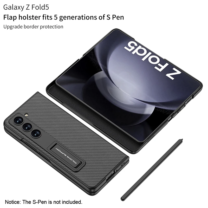 For Samsung Galaxy Z Fold 5 Case GKK Plain Leather Folding Flannel Lining Kickstand Cover With Pen Slot For Galaxy Z Fold5