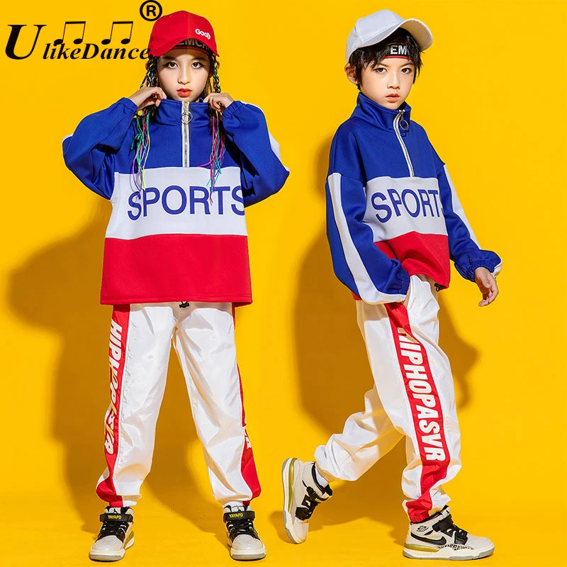 Girls Jazz Dance Costumes Girl Hip Hop Outfits Loose Tshirt Jogger Pants Clothing Boys Street Dancing Kids Modern Stage Wear