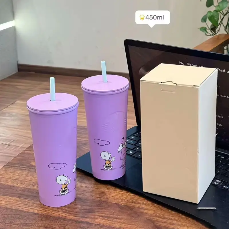 202 New Purple Snoopy Stainless Steel Mug Coffee Mug Kawaii Desktop 473 Ml Cup Cute Birthday Gift Cup Vacuum Cup High Quality