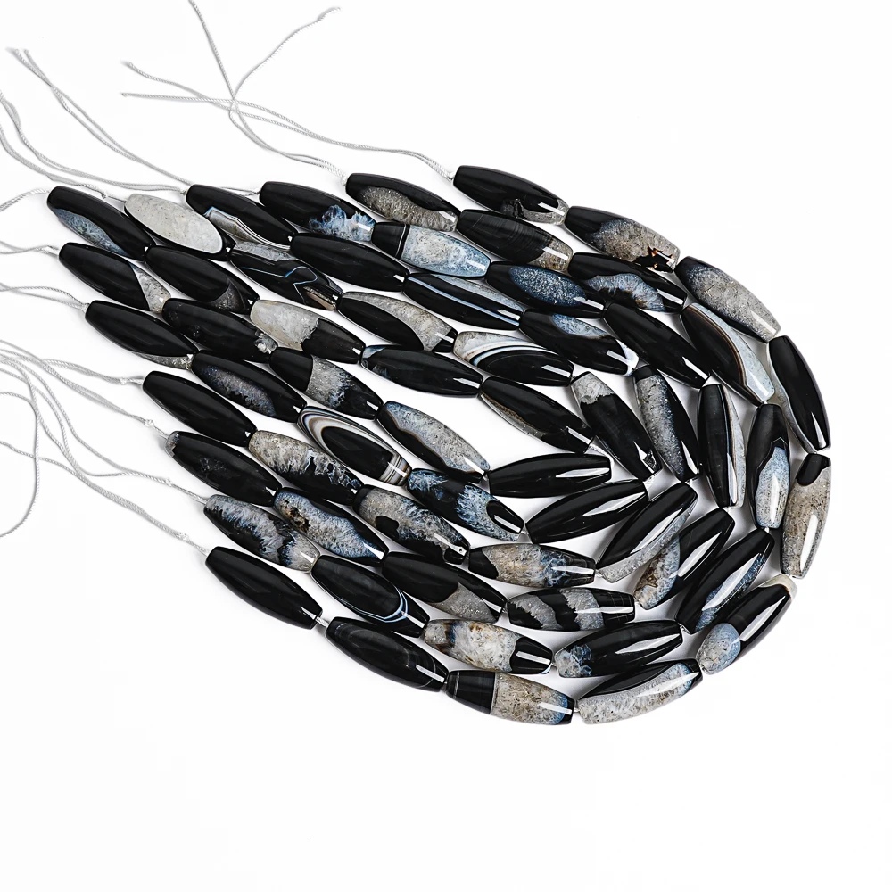 40x14mm Natural Agate Rice Beads with 2mm Hole Loose Stone Beads for Jewelry Making DIY Crafts Bulk Wholesale Beading Supplies