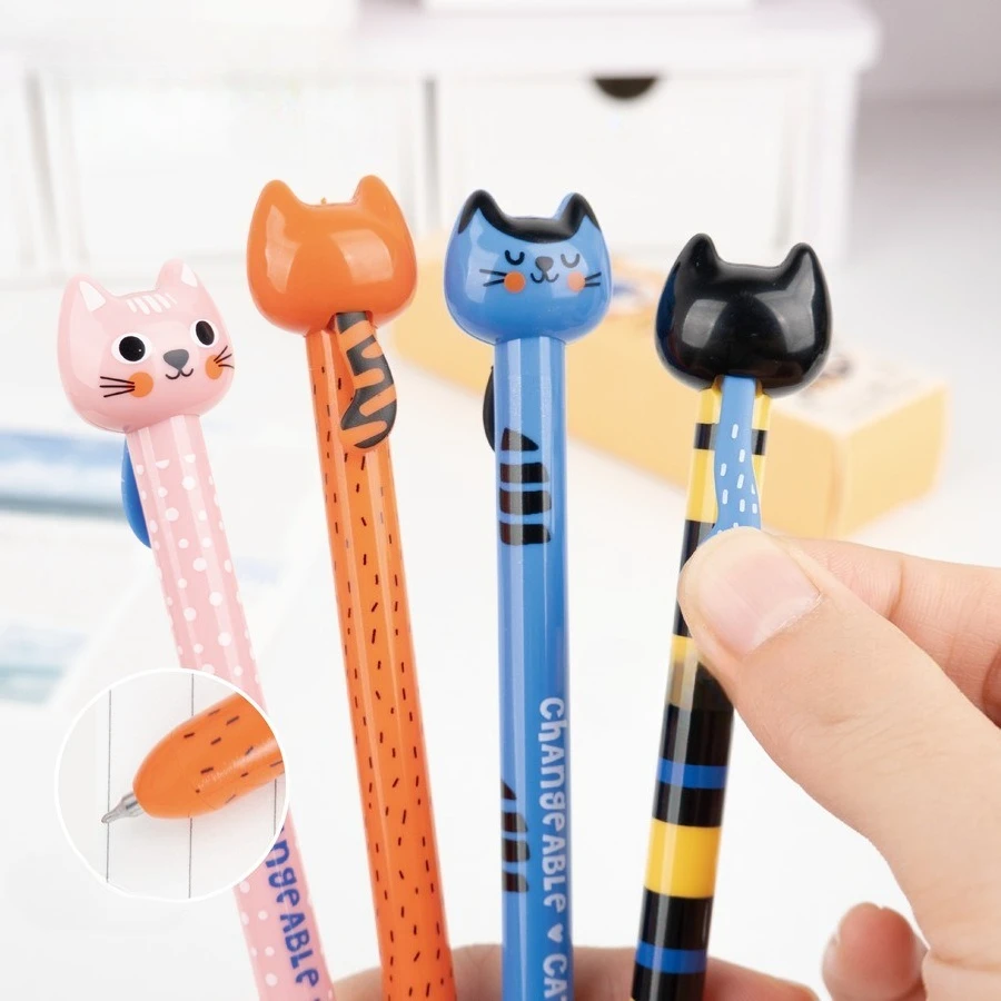 

4Pcs Cat Gel Pens Set, Cute Feline Design, Black Ink, Ideal Gift For Cat Lovers, Perfect For Office And School Use - No Feather,