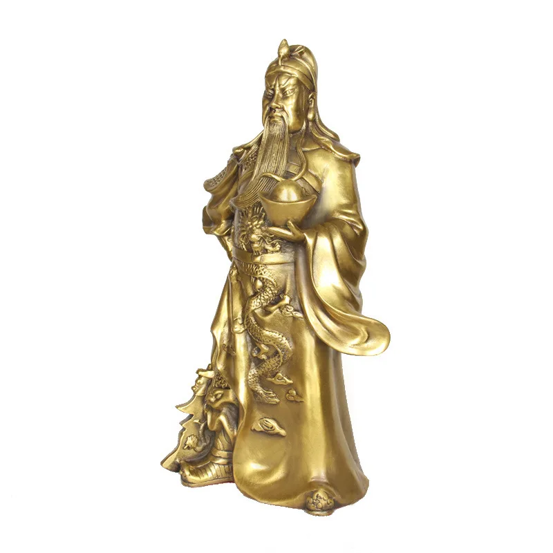 Bronzeware Wholesale: Bronze , Standing Di Ornaments And Crafts, Guan Gong Holding A Gold Ingot
