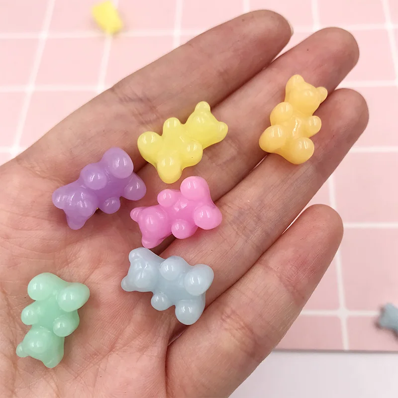 20Pcs Mix Jelly Color Bear Charms Flat back Resin Cabochon Kawaii Decoration Craft DIY Jewelry Making Hair Accessories Scrapbook