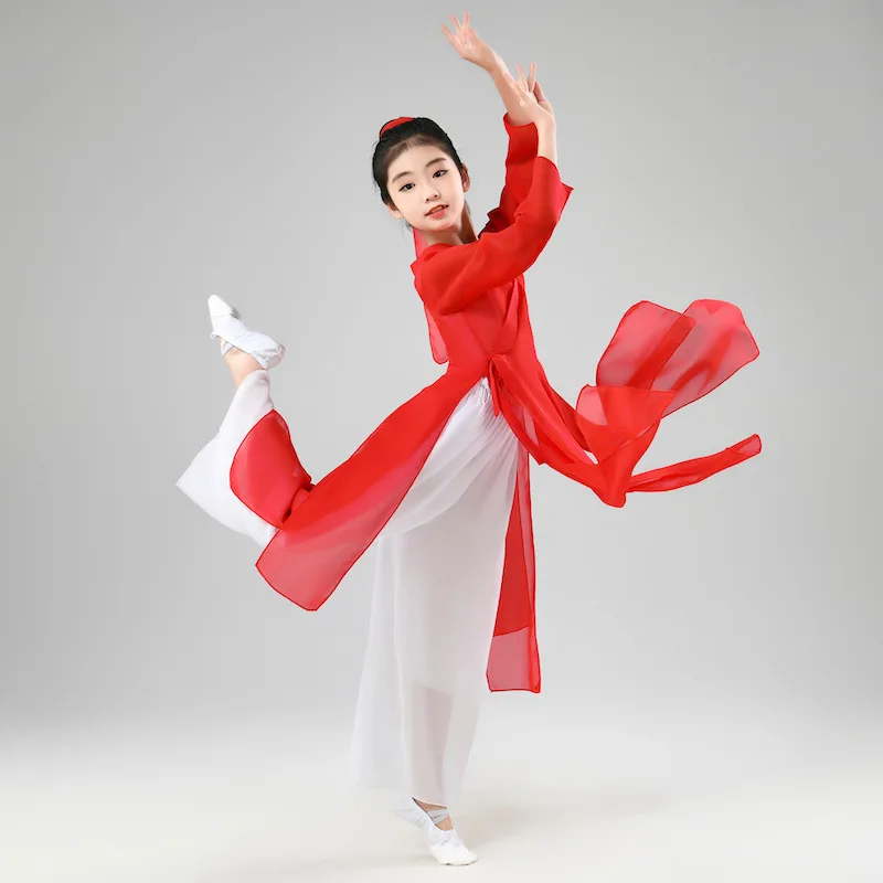 Costume New Children's Classical Stage Costumes Umbrella Dance Ethnic Girls Yangko Clothing Fan Dance Rhyme Gauze Dance Dress