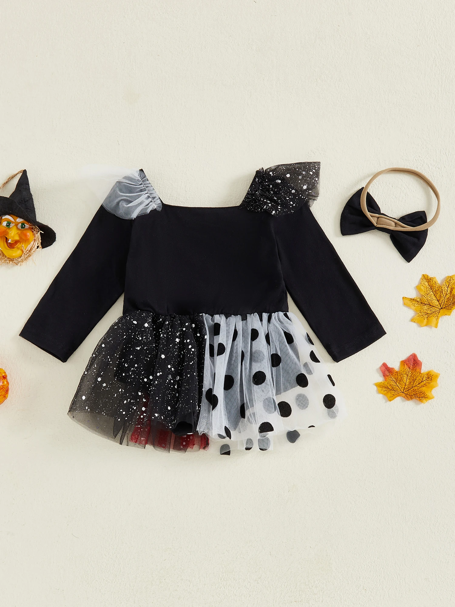 

Adorable Toddler Girls Pumpkin Print Ruffle Sleeve Romper with Matching Headband for Halloween Costume Party Outfit