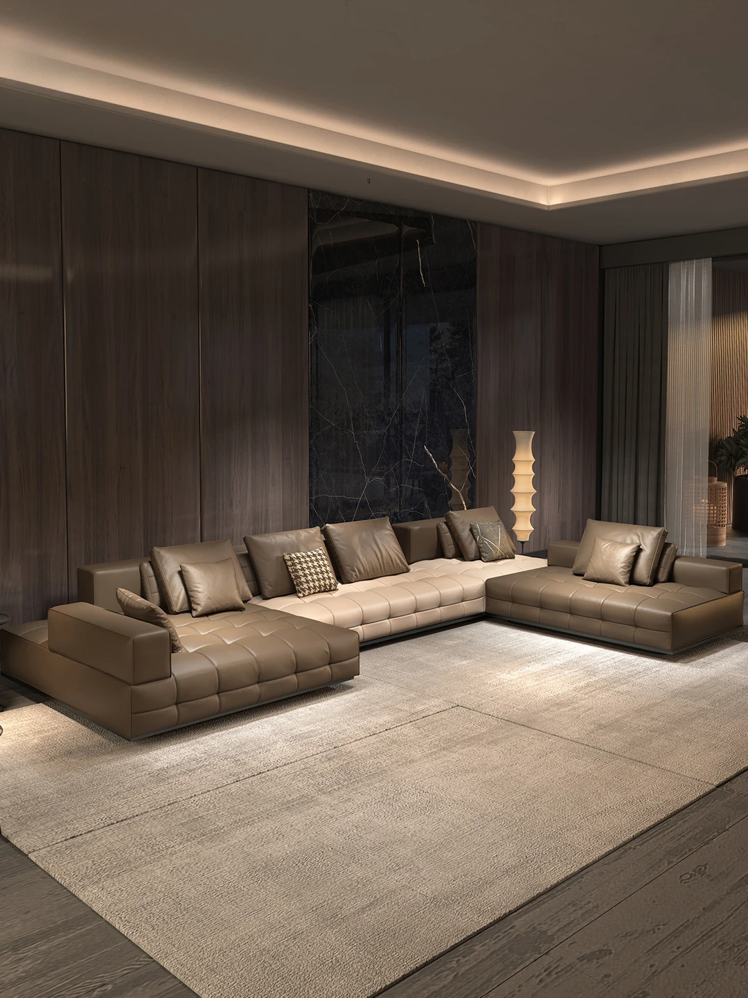 High end leather sofa, light luxury villa, high-end atmosphere