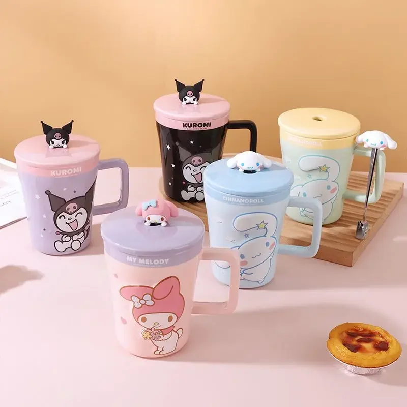 Sanrio Cinnamoroll Anime My Melody Taza de cerámica, dibujos animados Kawaii Ins Kuromi taza de agua, regalos de Navidad para niños