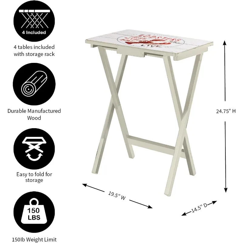 Coastal Folding TV Tray Tables - Nautical Oceanic Motif, Perfect for Home, Patio, Beach Decor, Durable & Easy to Store.