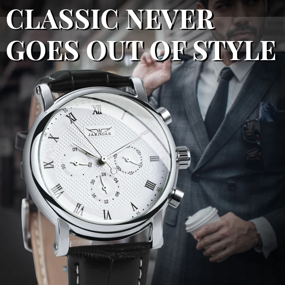 Fashion Luxury Jaragar Top Brand Minimalist Watch Men Automatic Mechanical Watches Mens Leather Wristwatch Classic Zegarek Meski