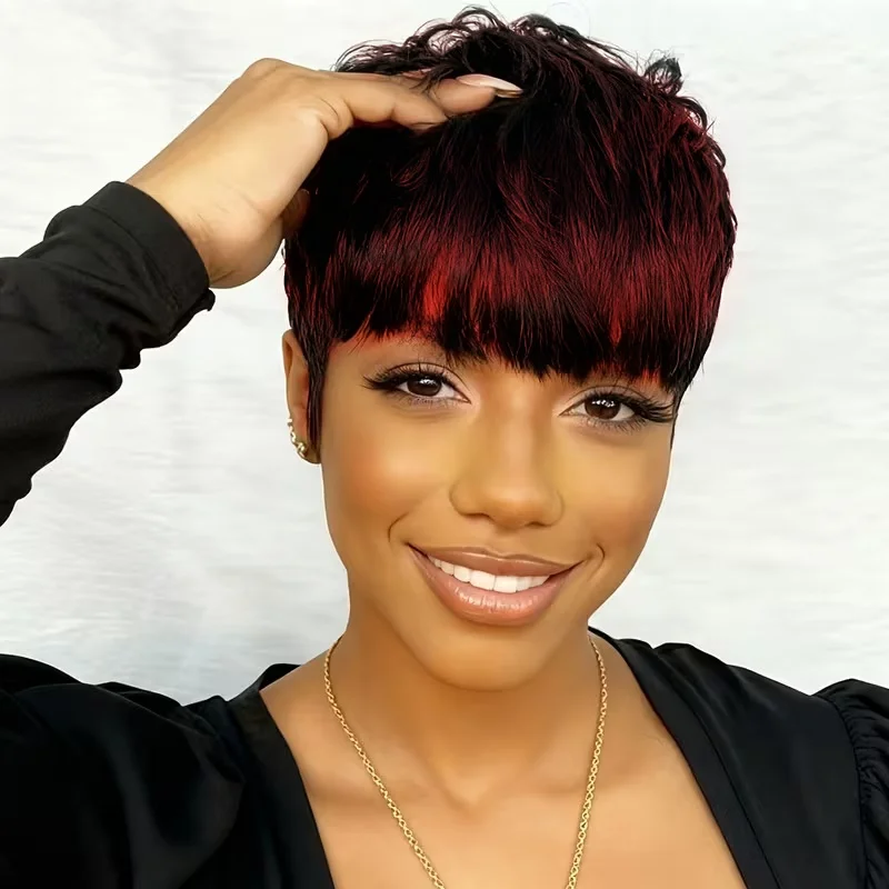 Pelucas de corte Pixie para mujeres Pelucas de cabello humano con corte Pixie Pelucas de capas cortas hechas a máquina