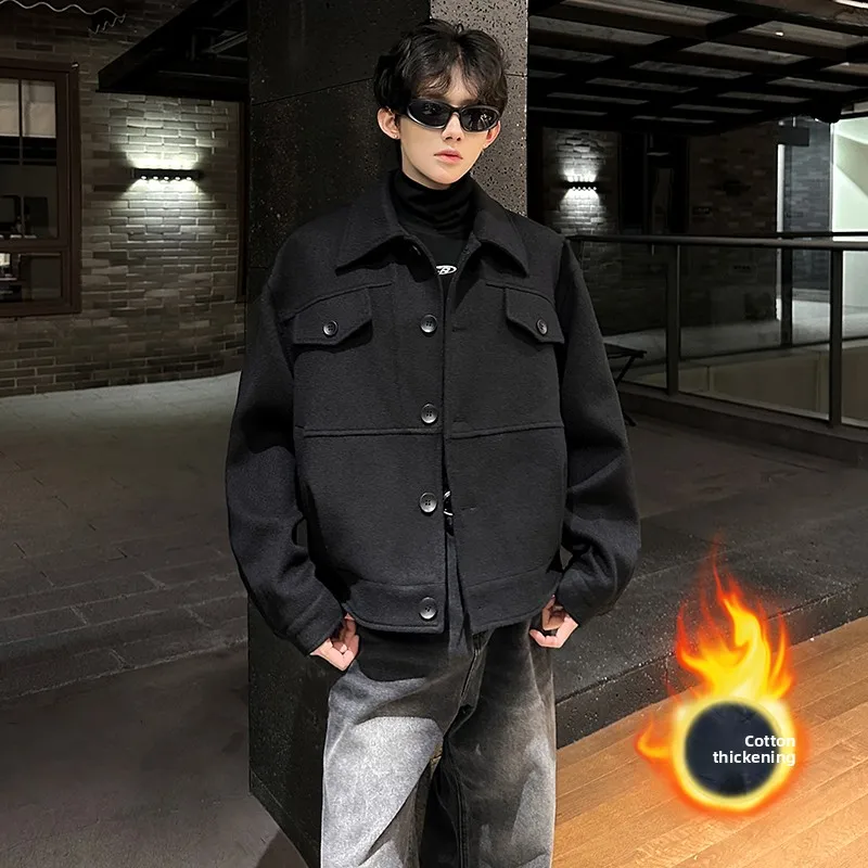 

Korean High-End Cotton Woolen Jaet Men's Autumn Winter Thi Warm Sli Cotton Coat Casual Loose Fit Faionable Outerwear